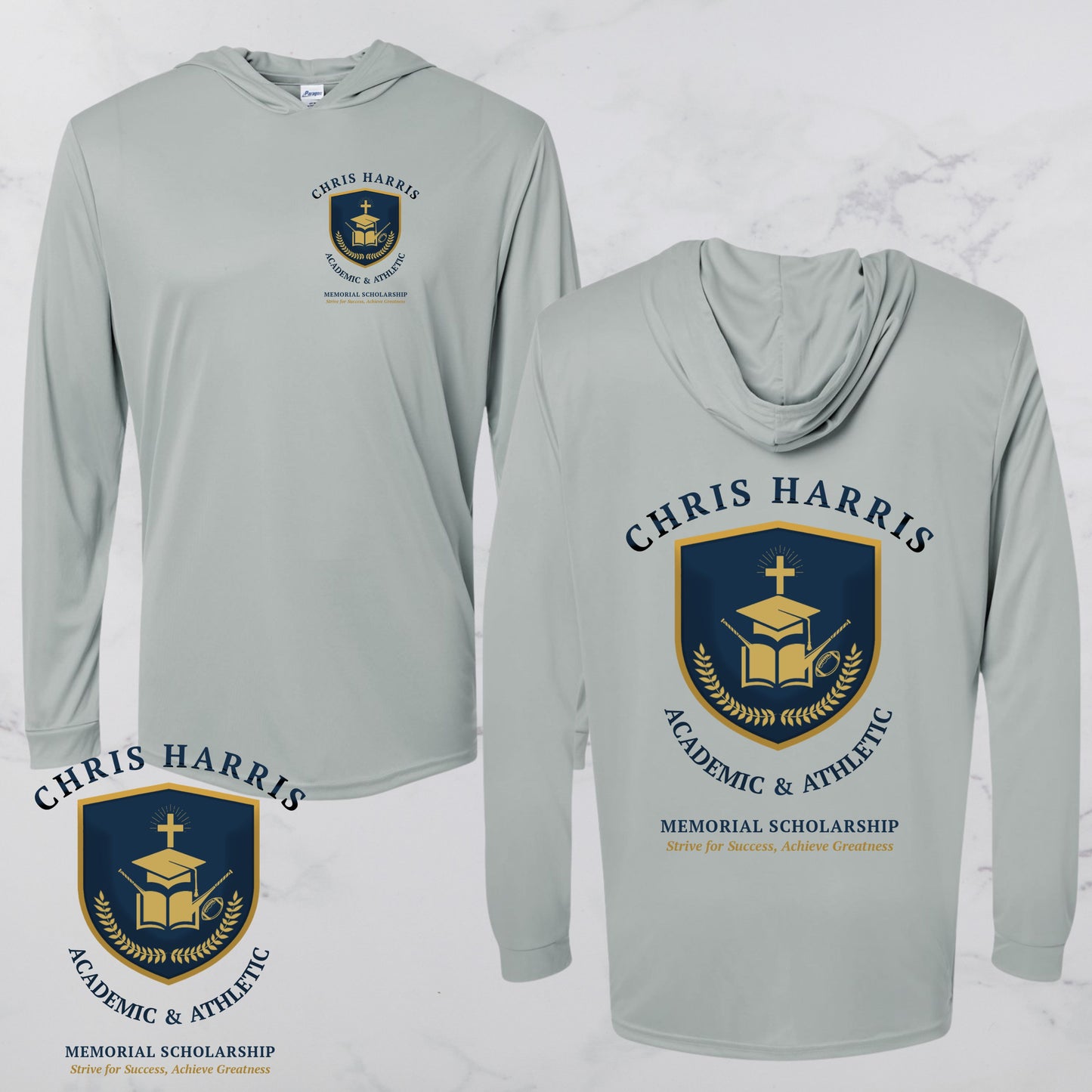 Chris Harris Memorial scholarship Fundraiser Hoodie Dri Fit tee